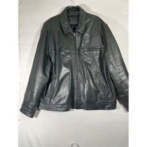 VTG Colebrook Men Genuine Leather Bomber Jacket Black Zip Collared Biker Sz XXL